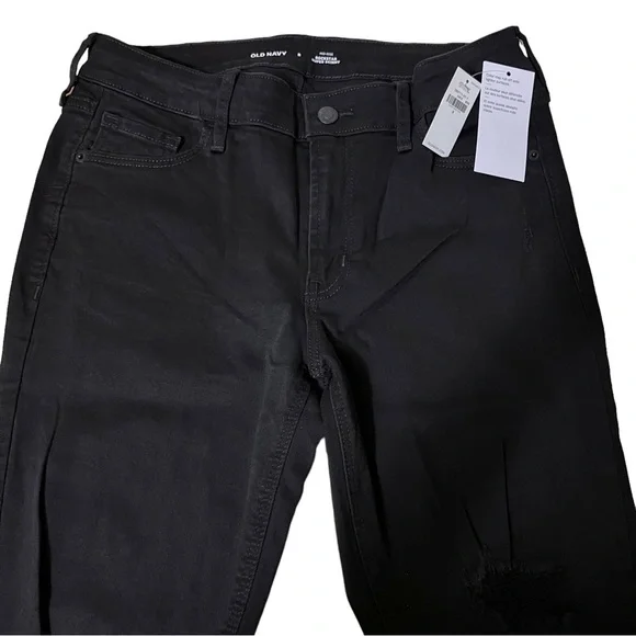 Old Navy Sz 8 Mid Rise Distressed Rockstar Super Skinny Jeans Black Ankle - Picture 2 of 11